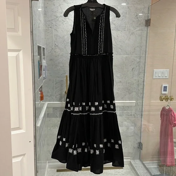 suno embroidered dress SUNO Silk Embroidered Lace Dress with Raised Floral Applique, Black, Size 6